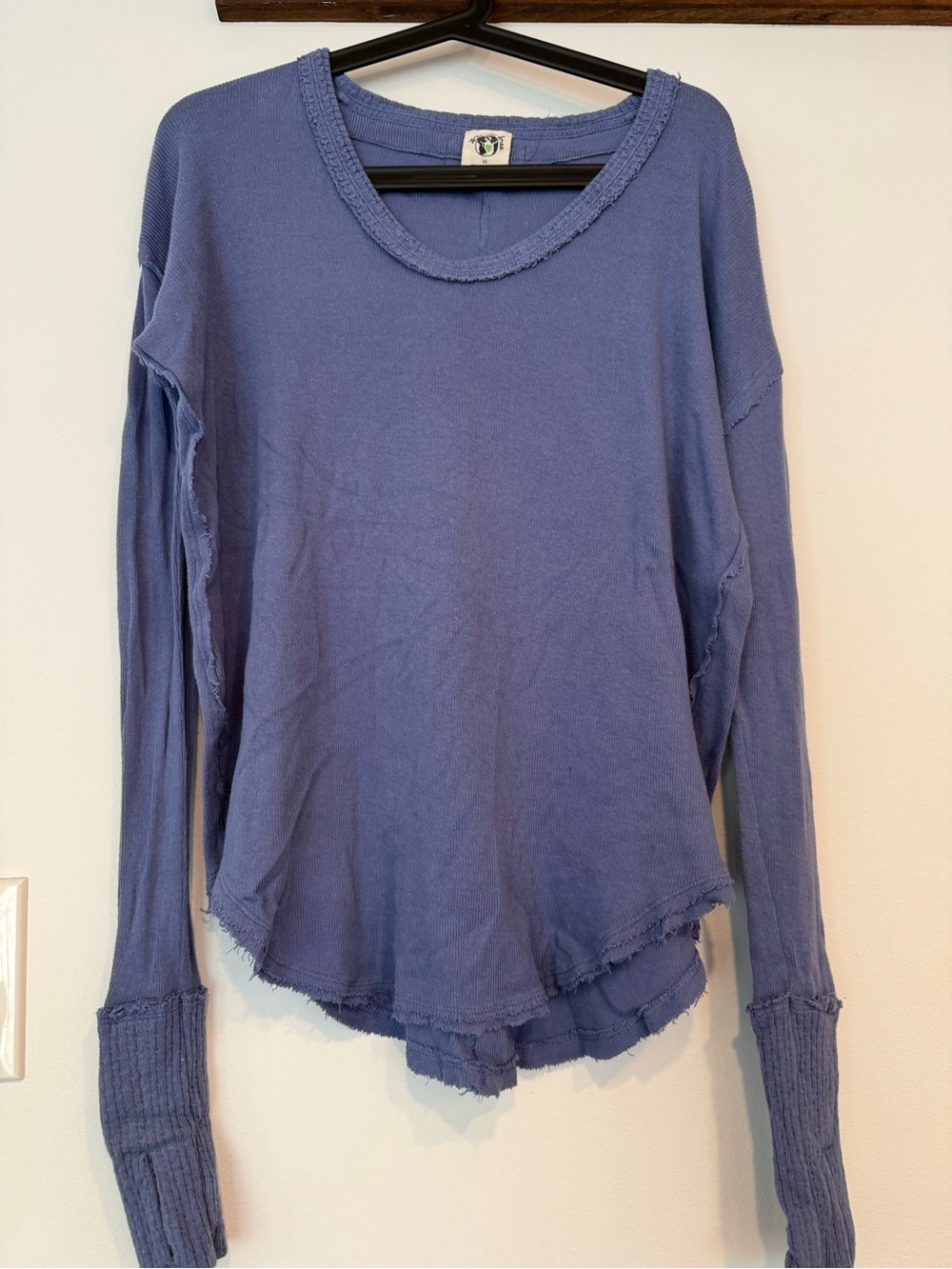 We The Free Washed Periwinkle Long Sleeve Raw-Edge Crew